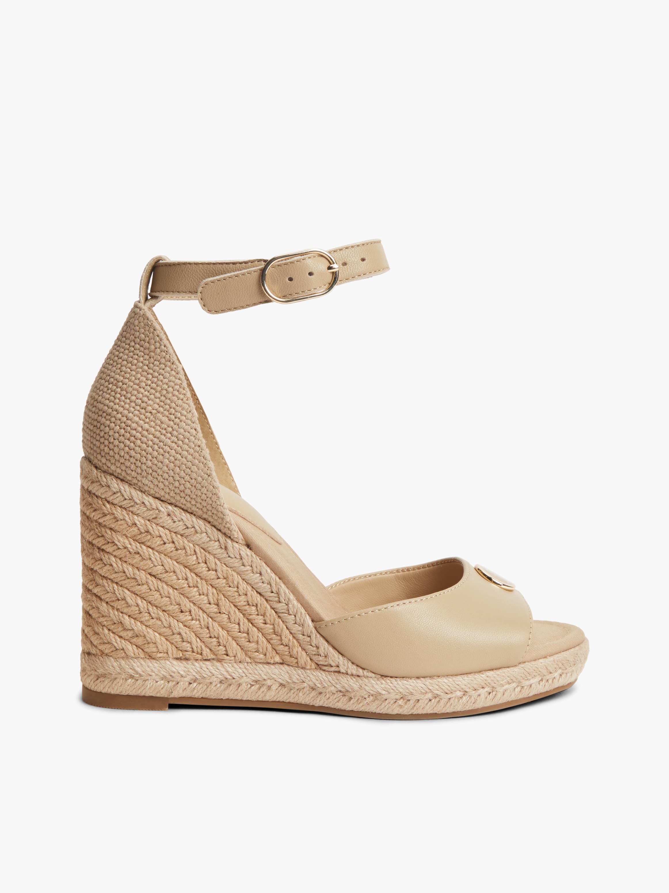 Logo Plaque Leather Wedge Heel Espadrilles