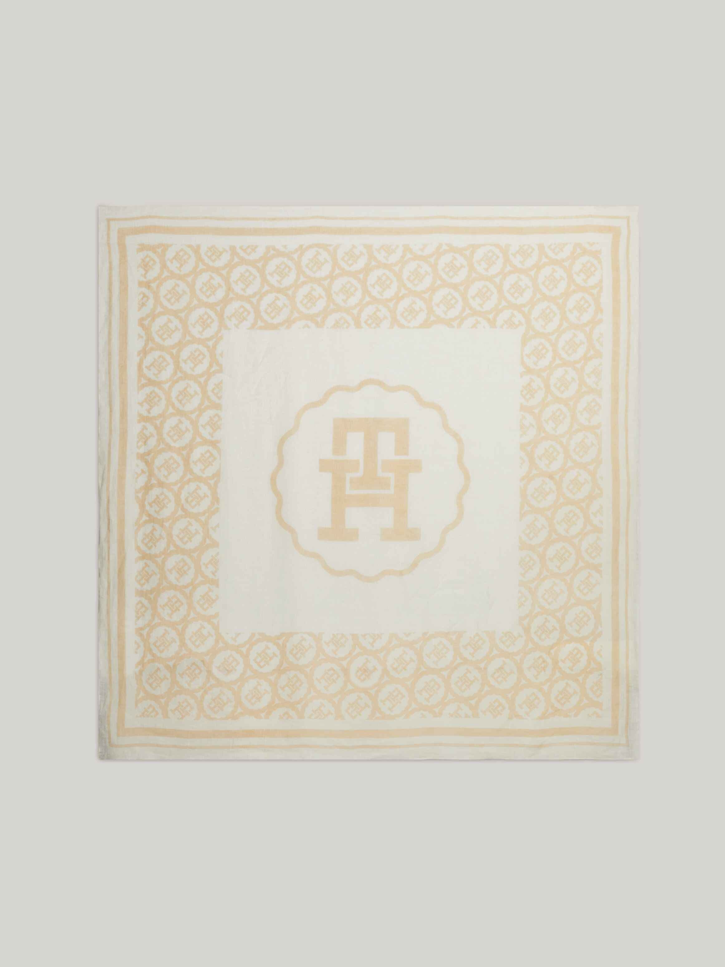Linen TH Monogram Stamp Square Scarf