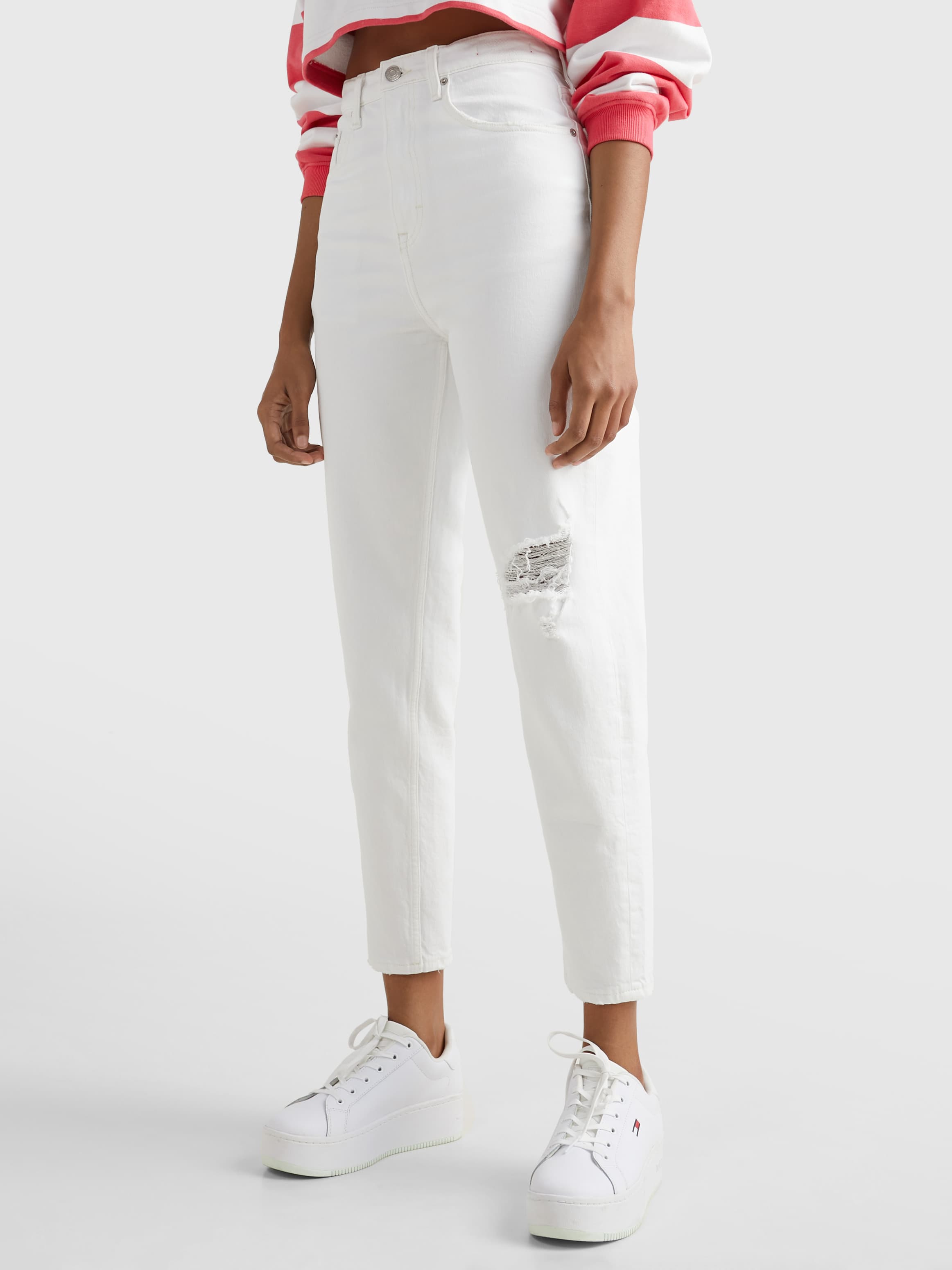 Mom Ultra High Rise Tapered White Jeans