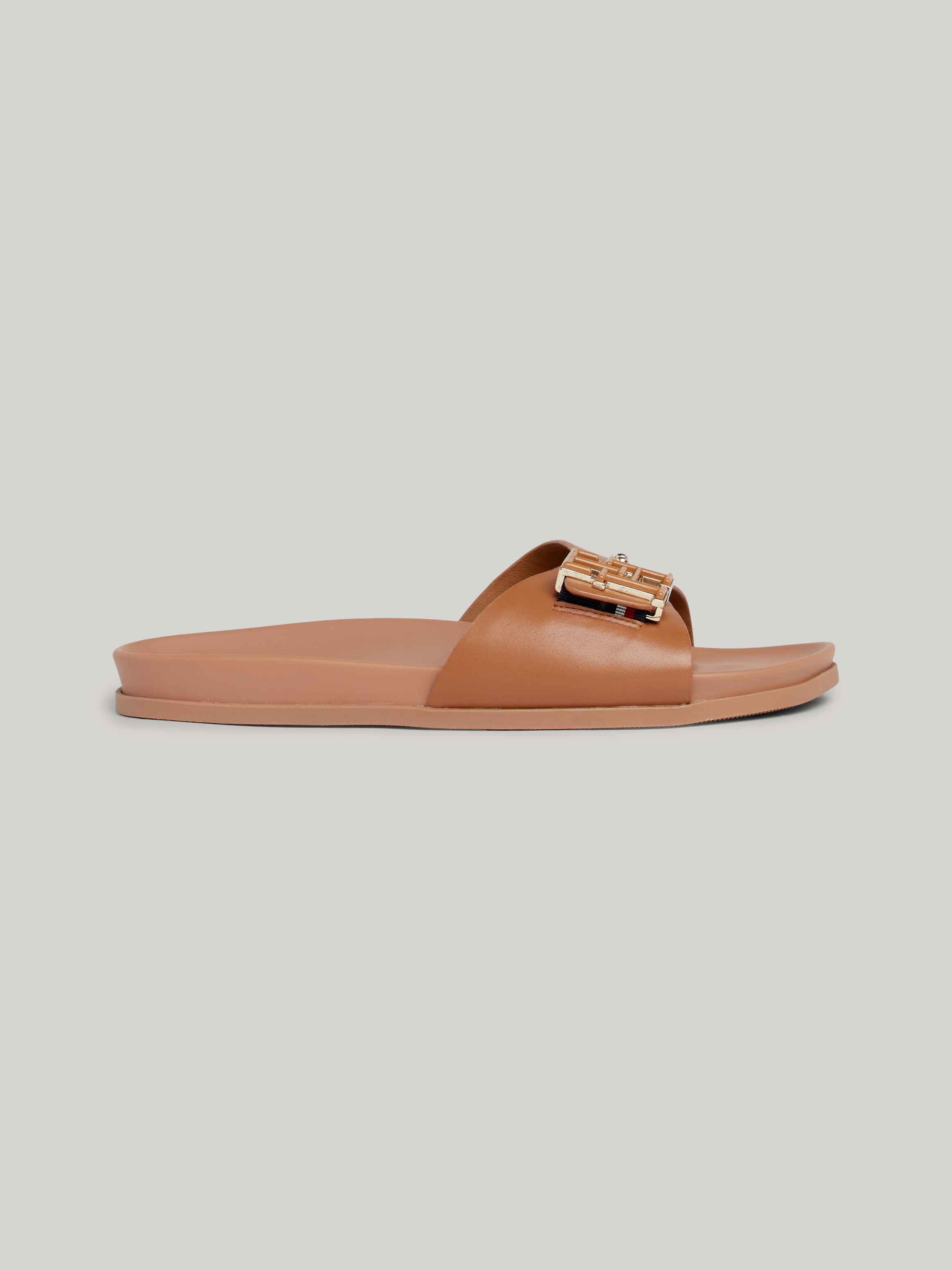 TH Monogram Leather Flat Sandals