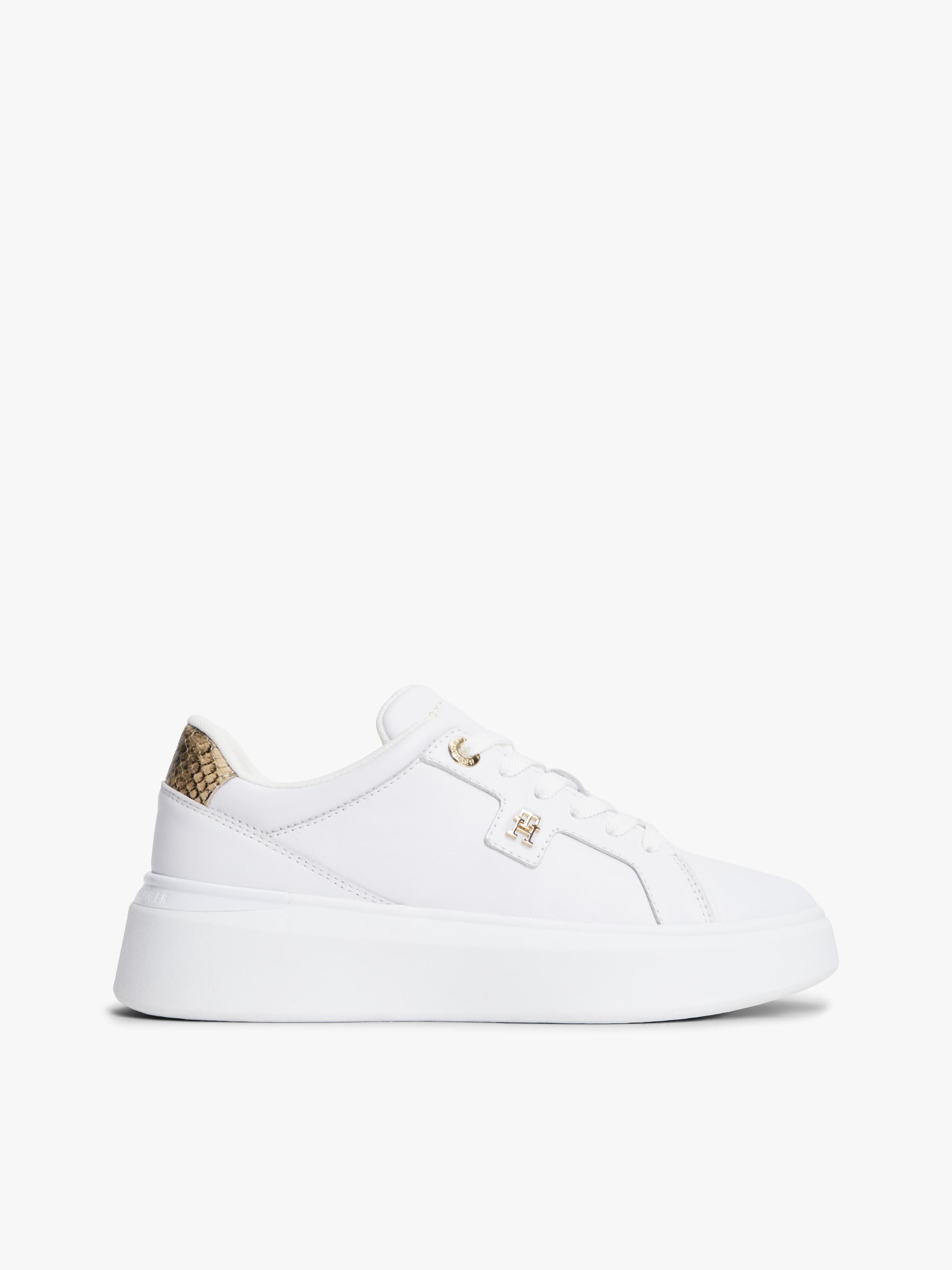Snake Print Heel Leather Platform Trainers