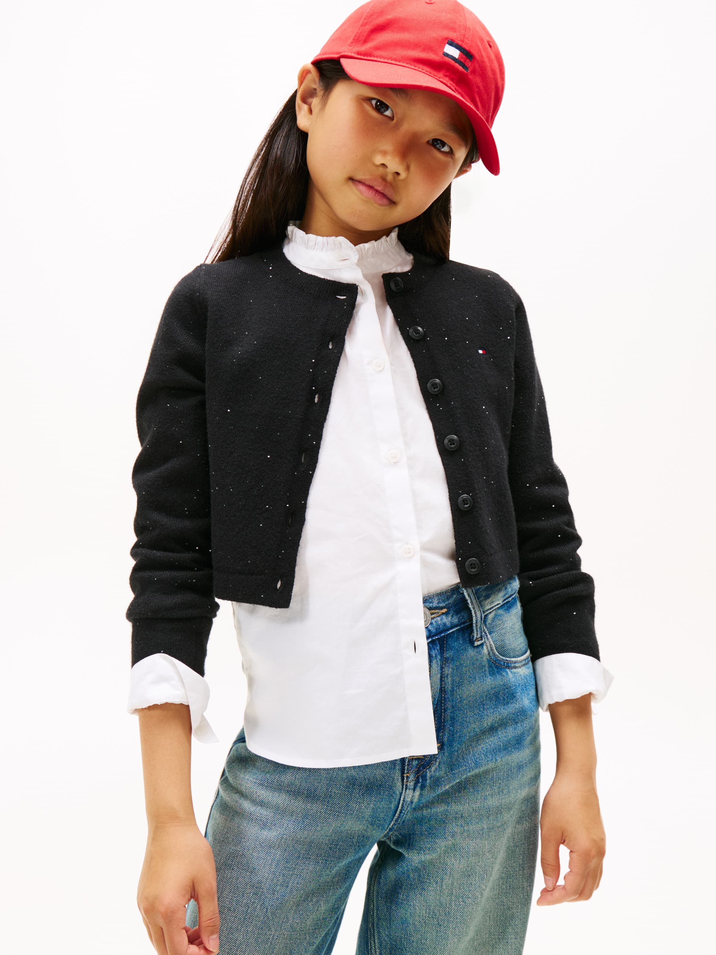 Sequin Rib-Knit Slim Cardigan
