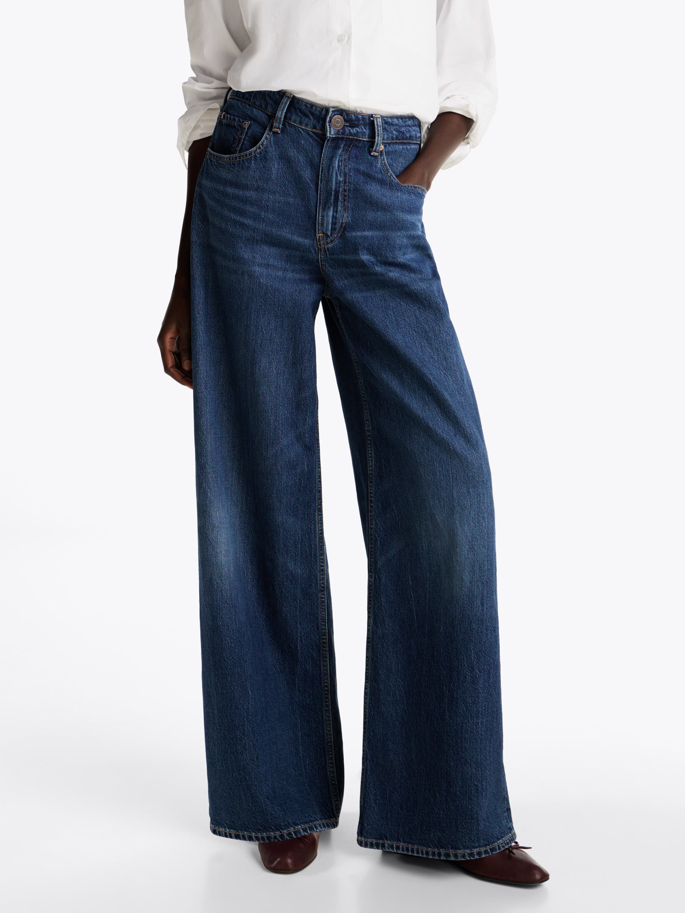 Faded High Rise Wide Leg Jeans