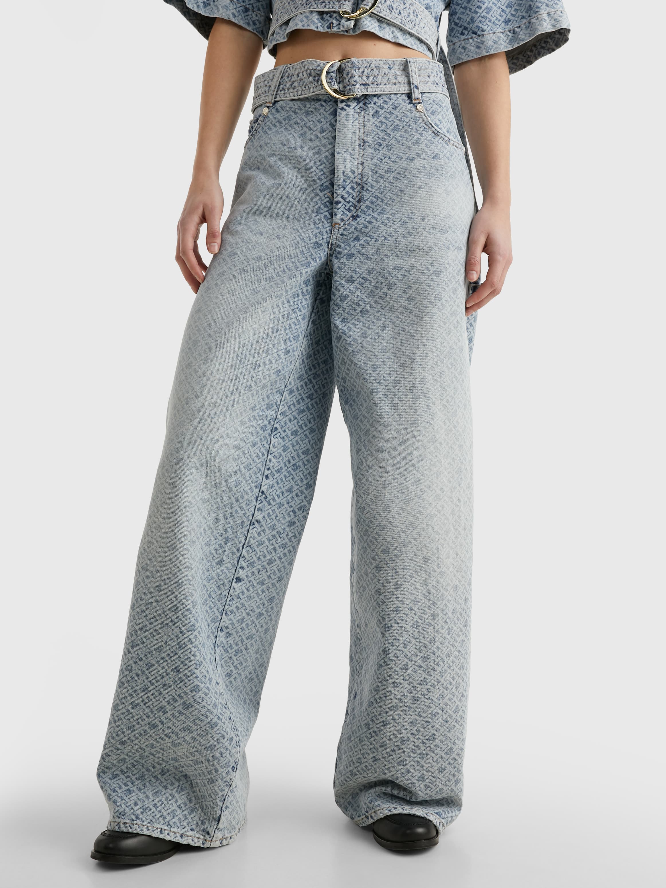 Crest Wide Leg Monogram Jeans
