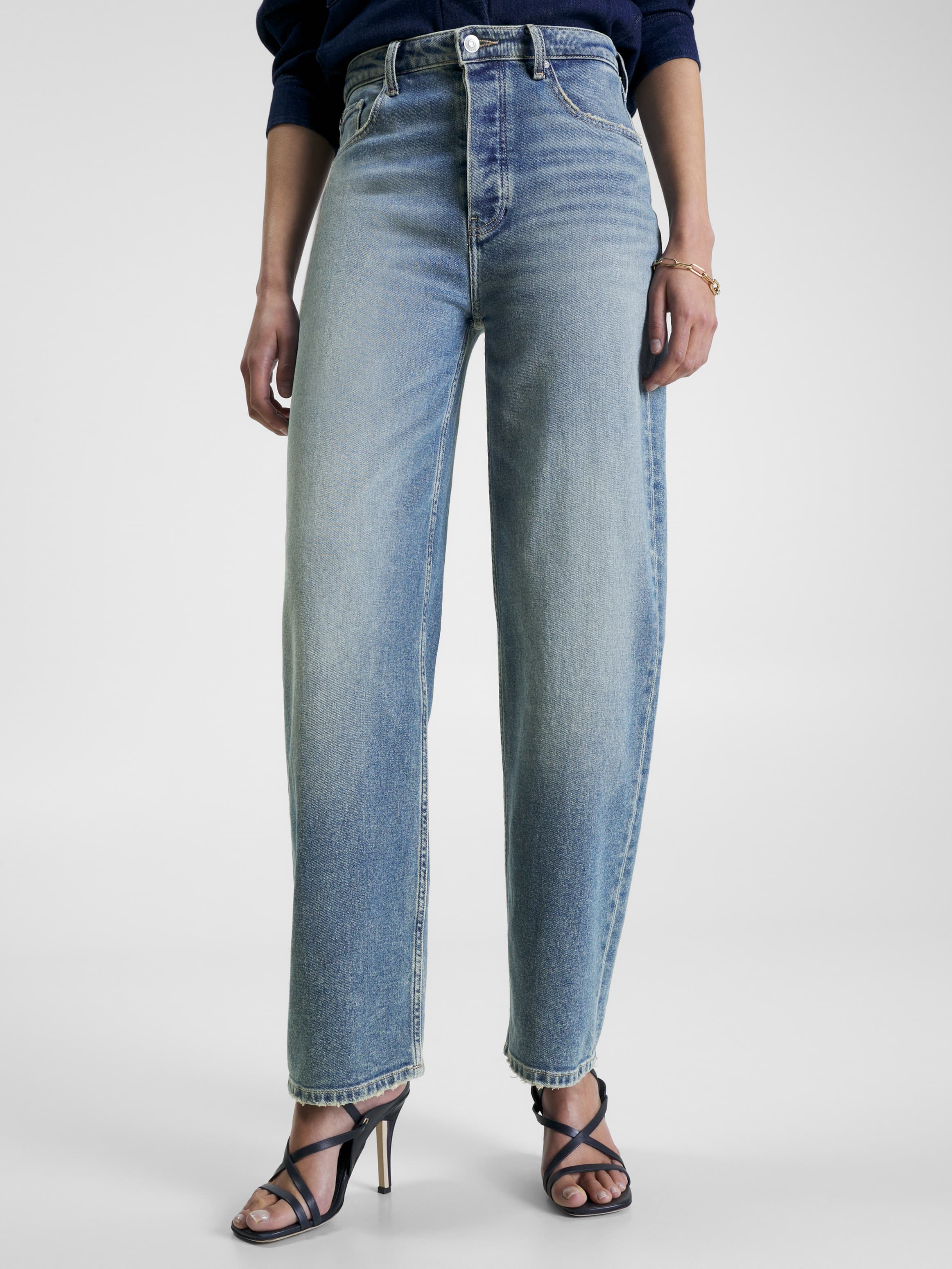 High Rise Relaxed Straight Leg Faded Jeans