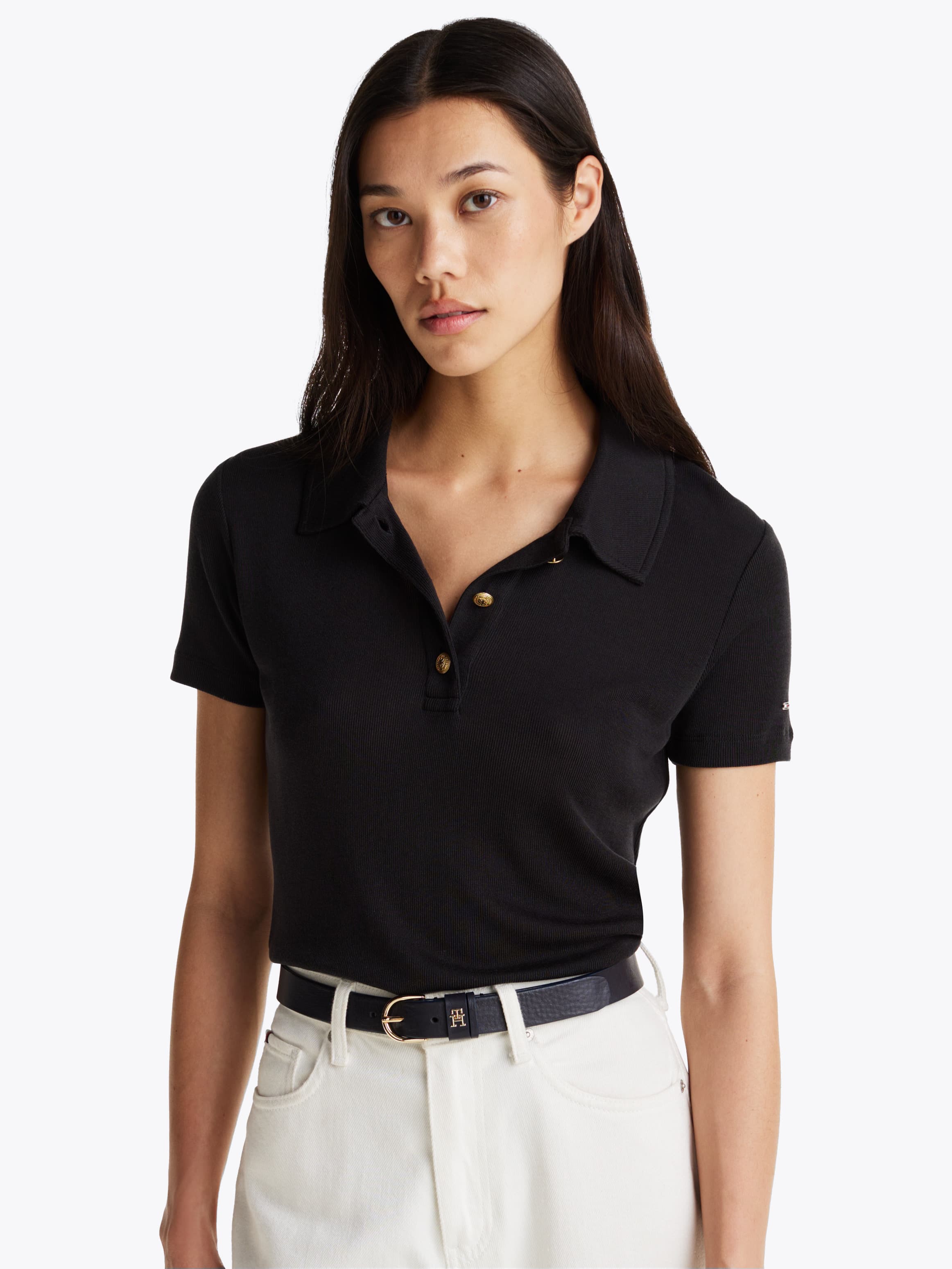 Slim Fit Gold-Tone Button Polo Shirt