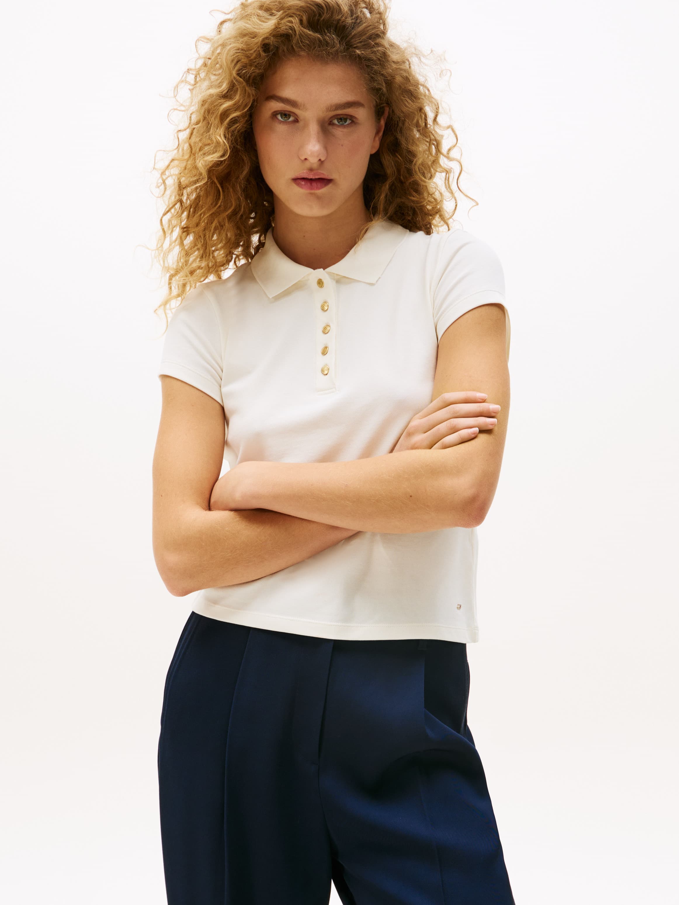 Gold-Tone Button Slim Fit Polo Shirt