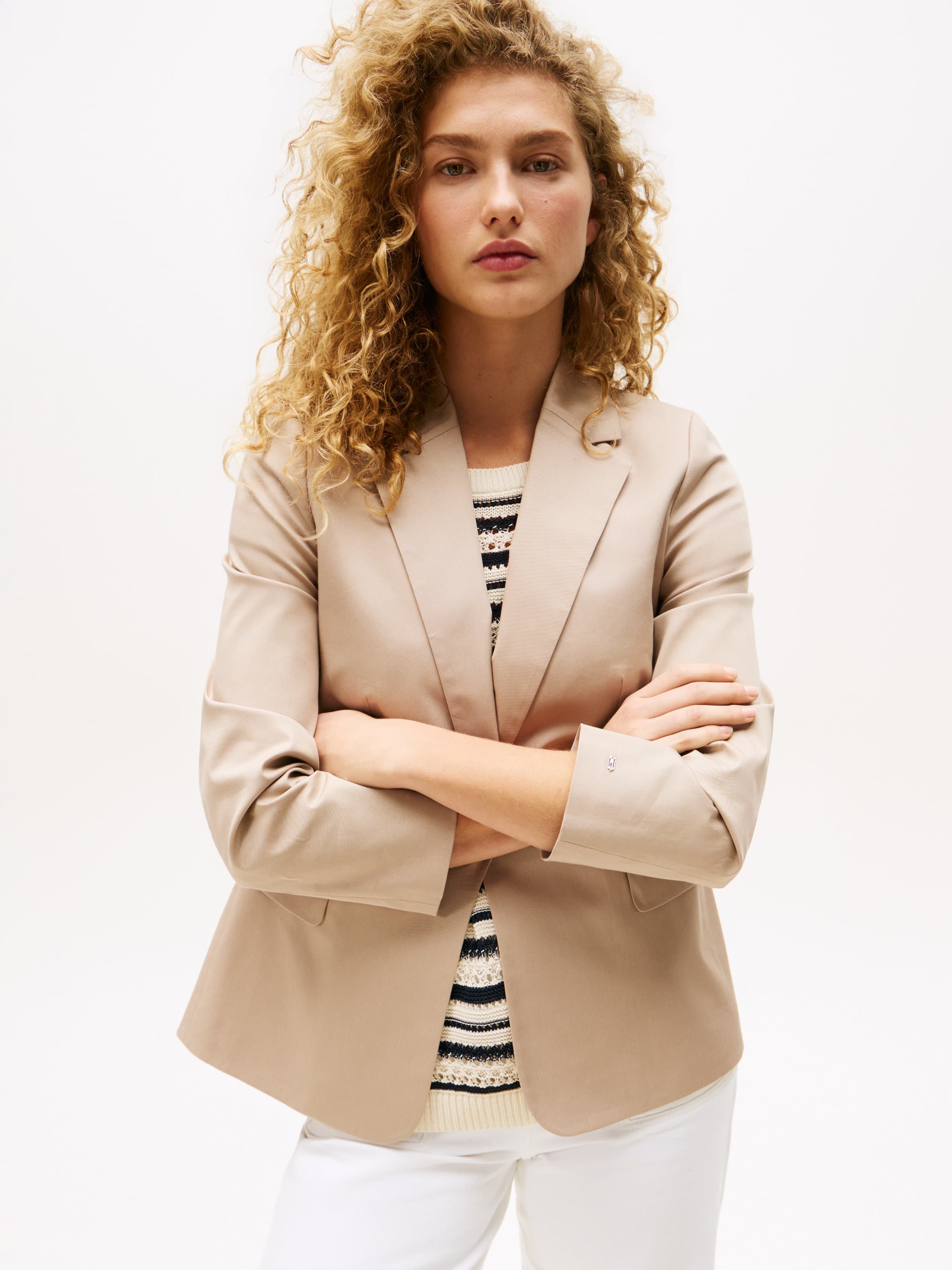 Crest Embroidery Slim Fit Twill Blazer