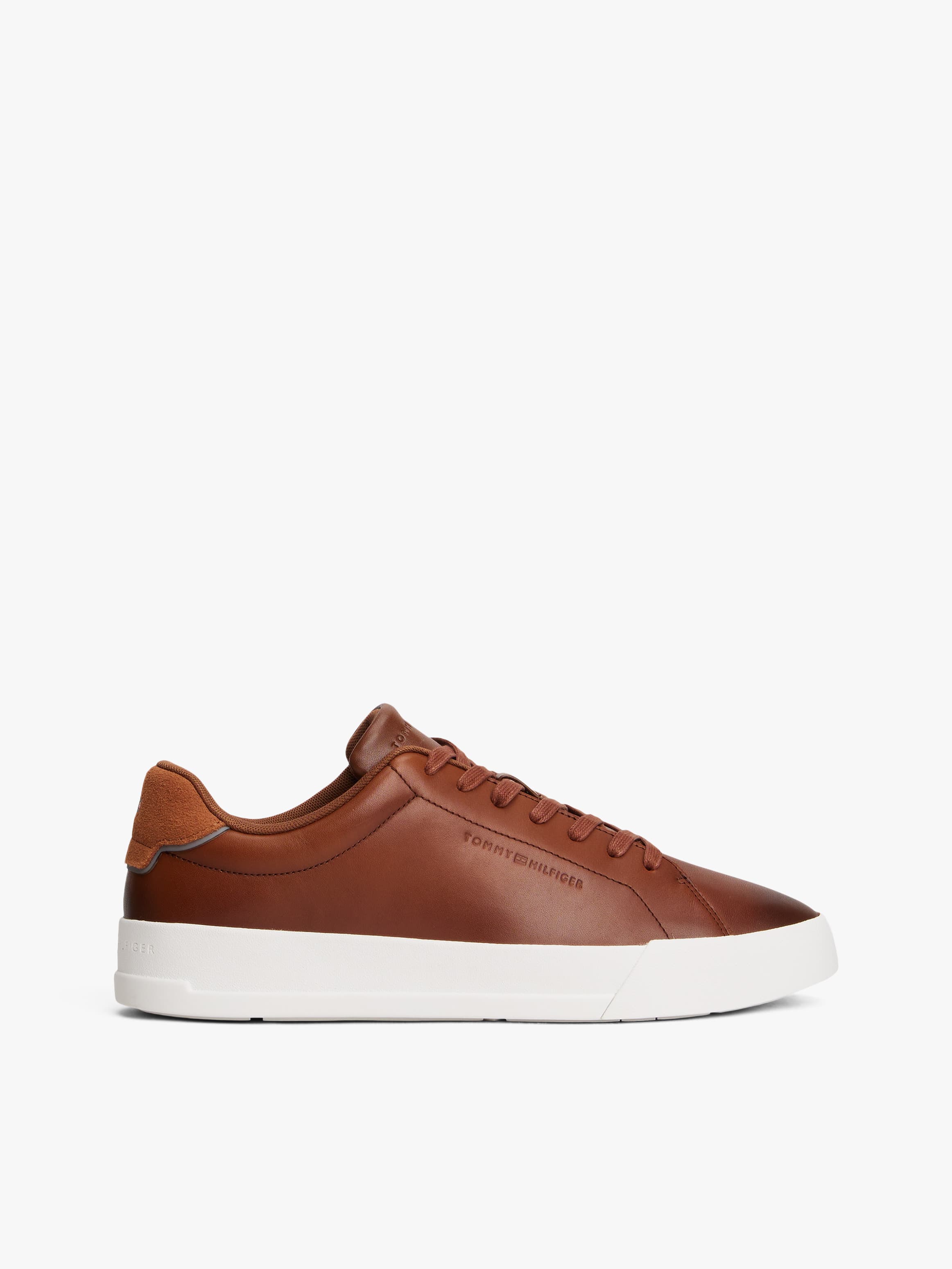 Leather Debossed Logo Court Trainers