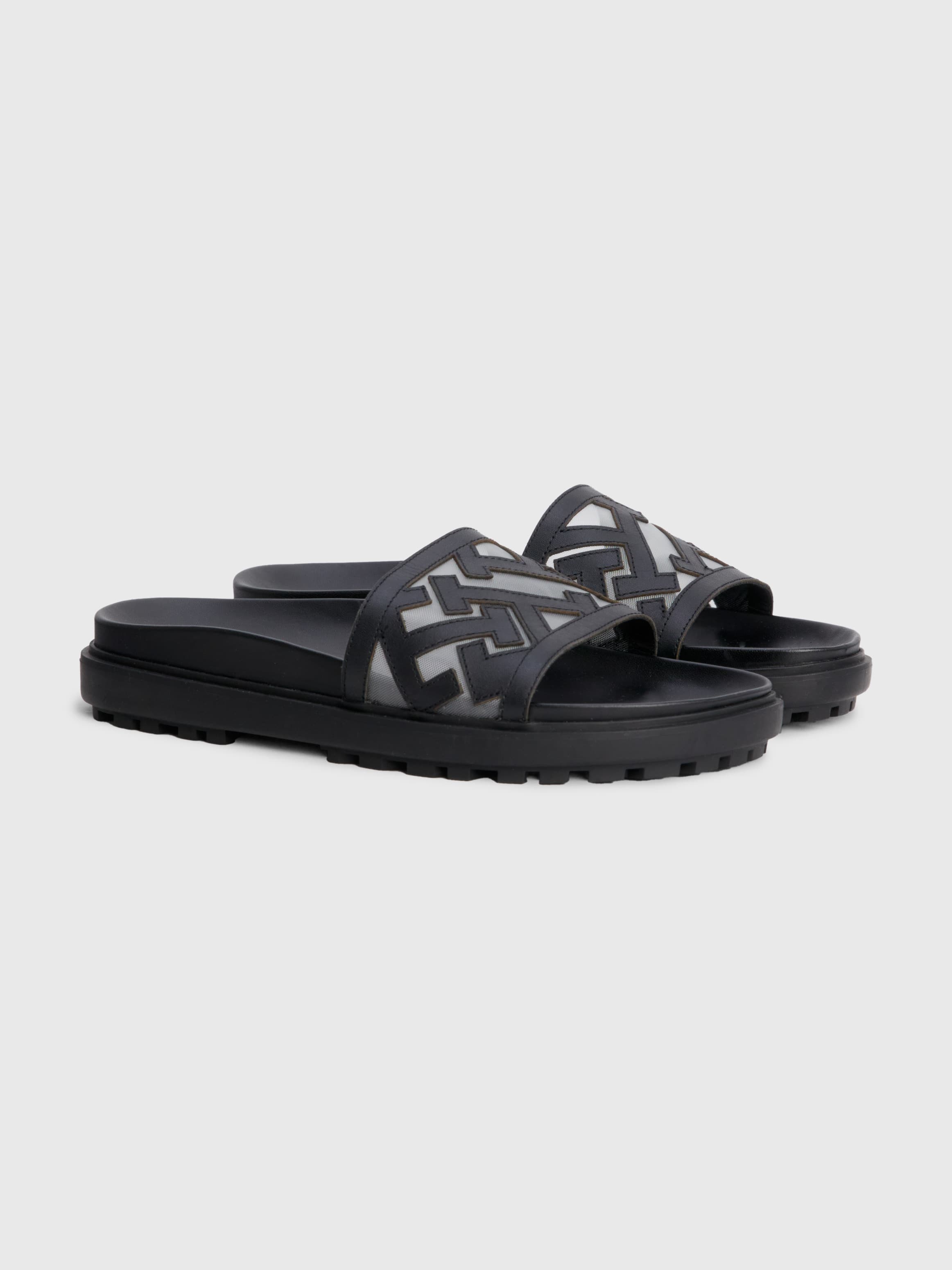 Elevated Leather Monogram Mule Flat Sandals