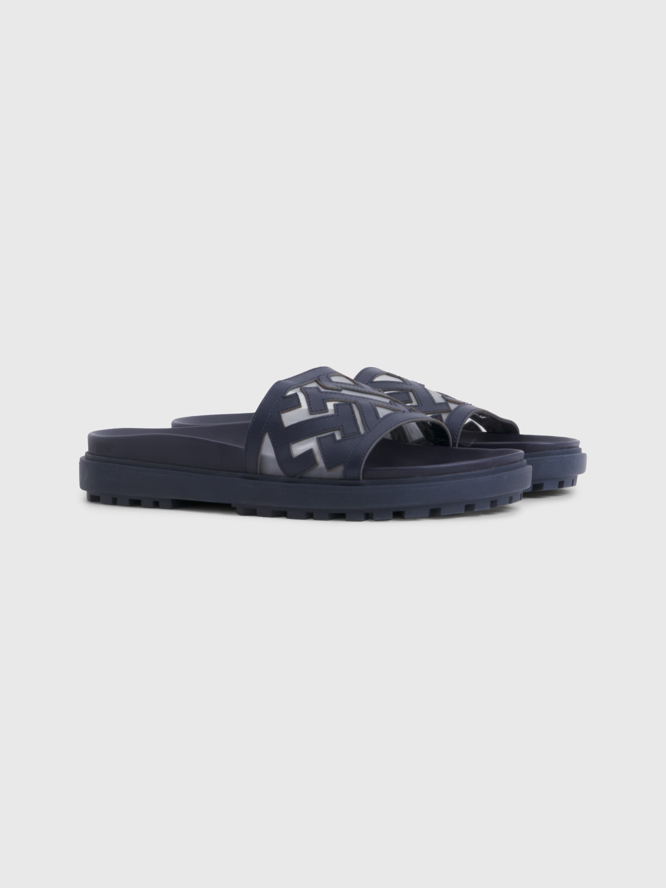 Elevated Leather Monogram Mule Flat Sandals