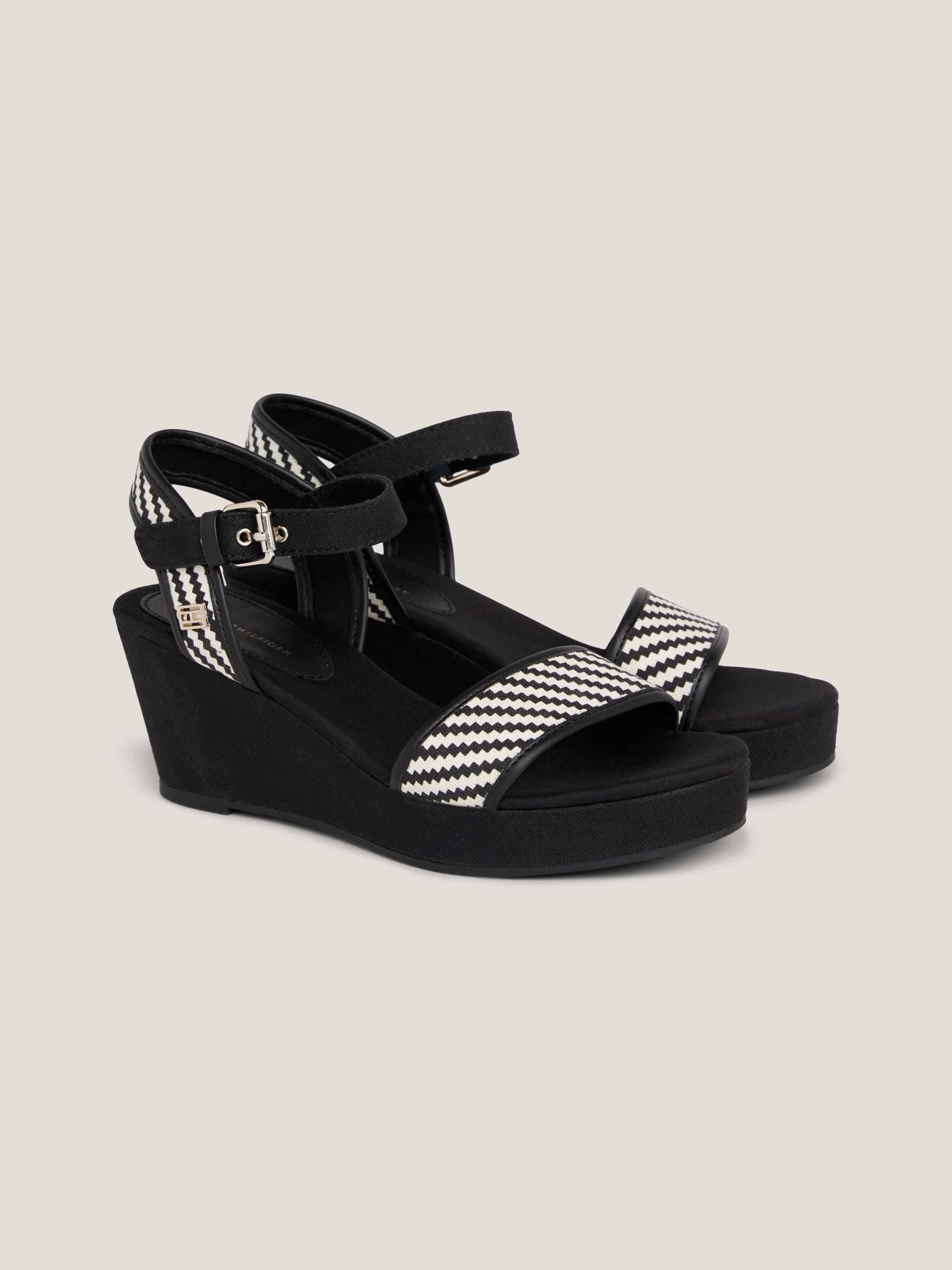 Jagged Stripe Wedge Espadrille Sandals