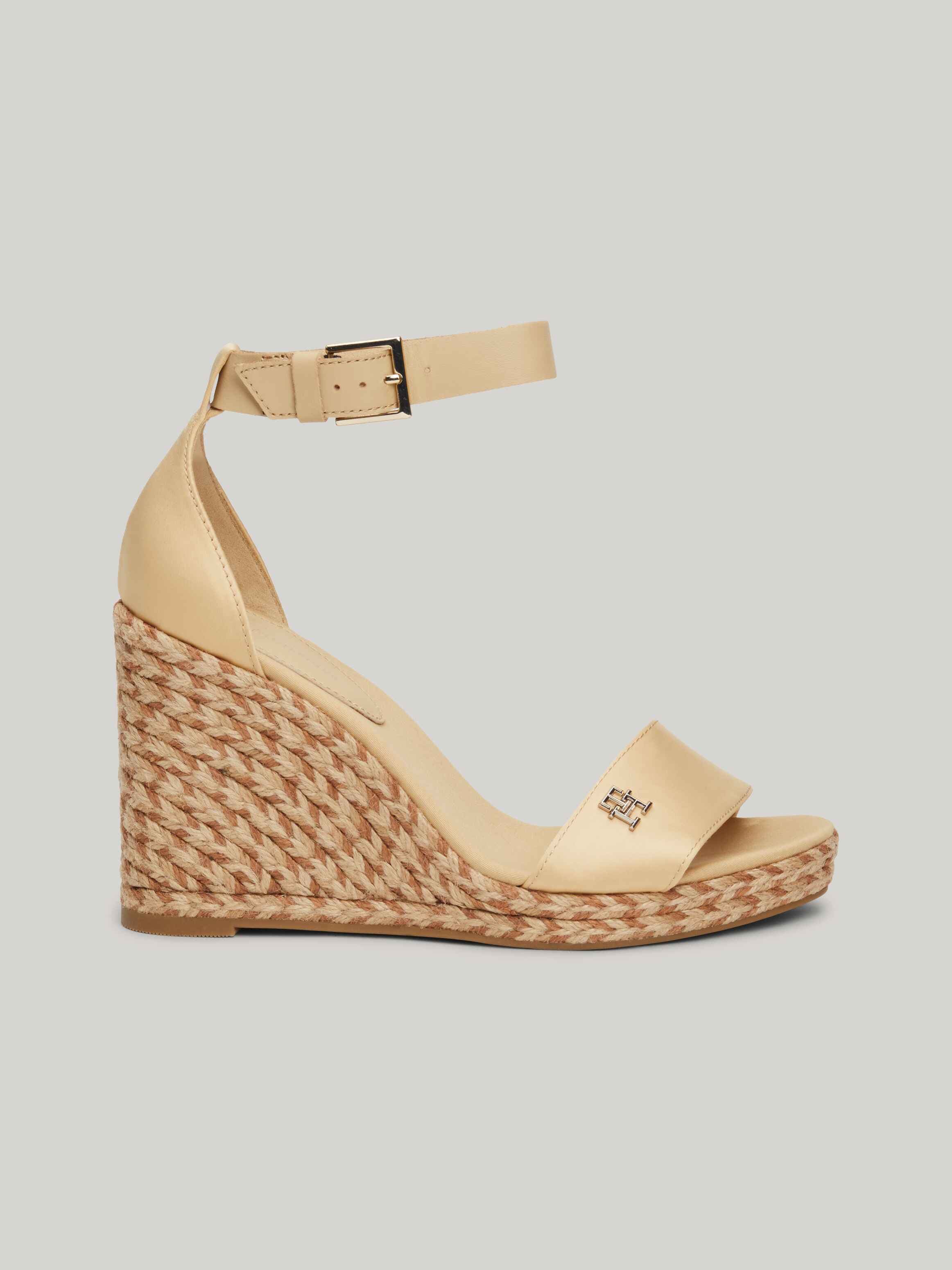 Satin High Wedge Espadrille Sandals