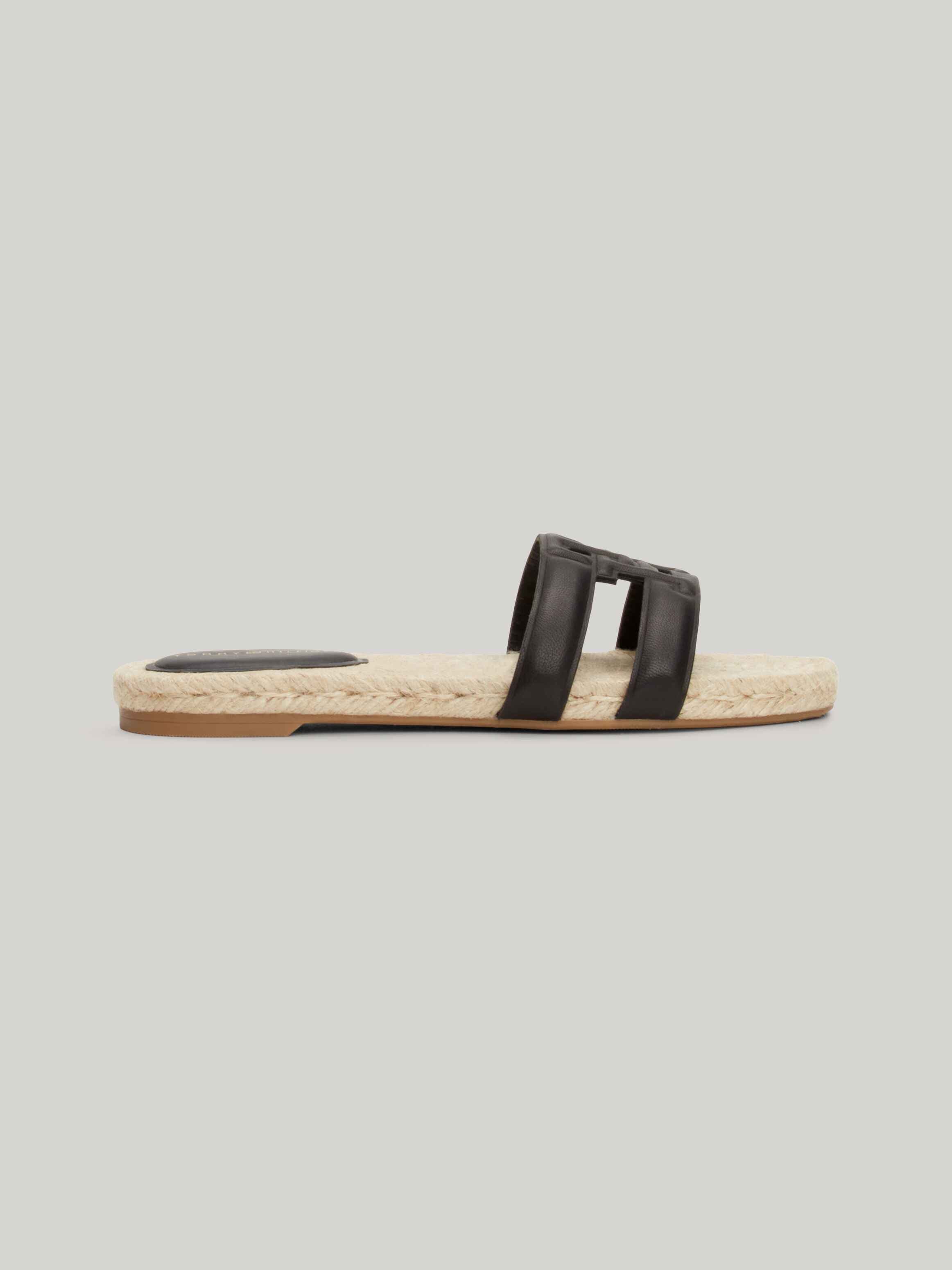Embossed Leather Flat Espadrille Sandals