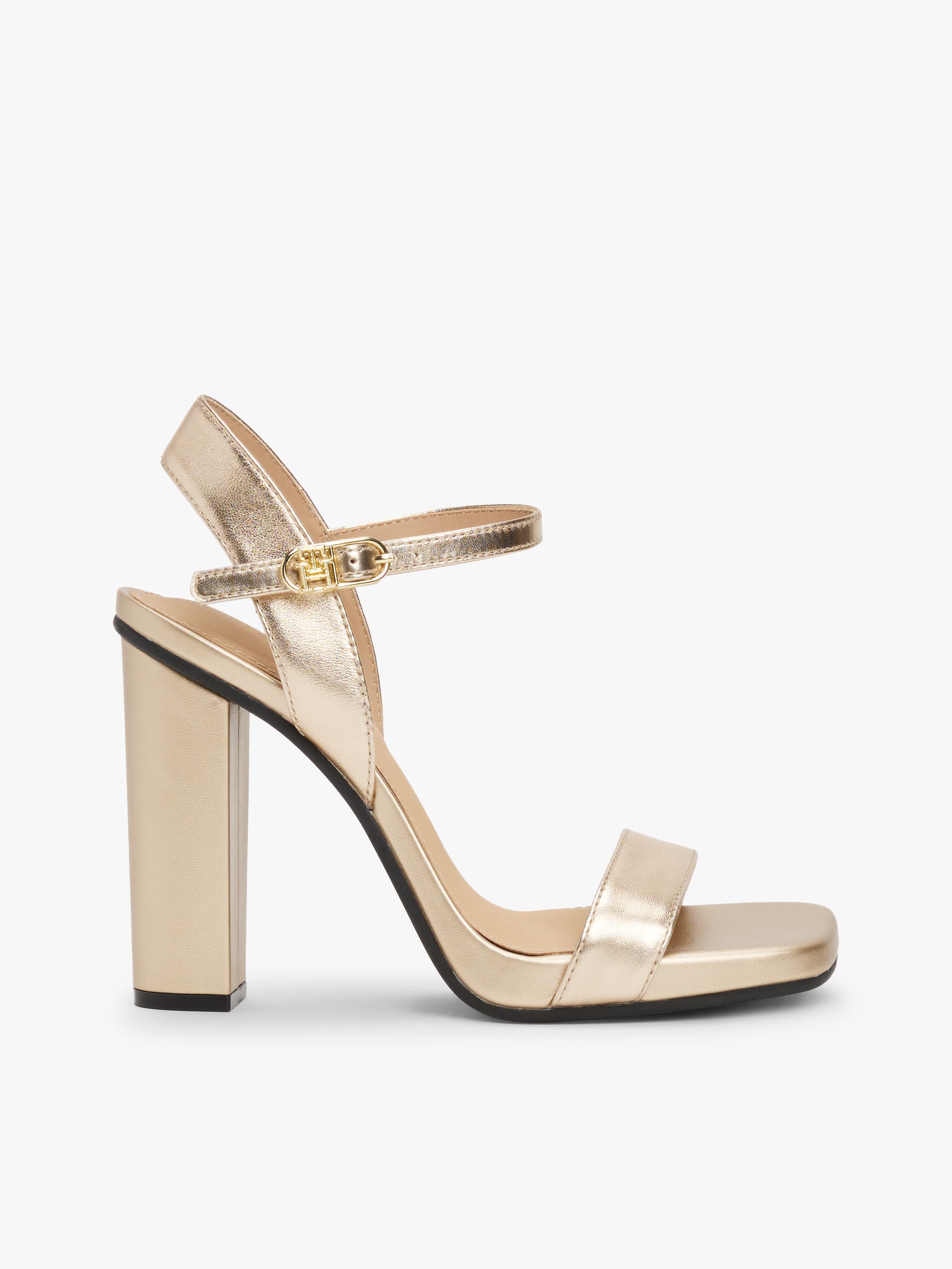 Metallic Leather Block High Heels