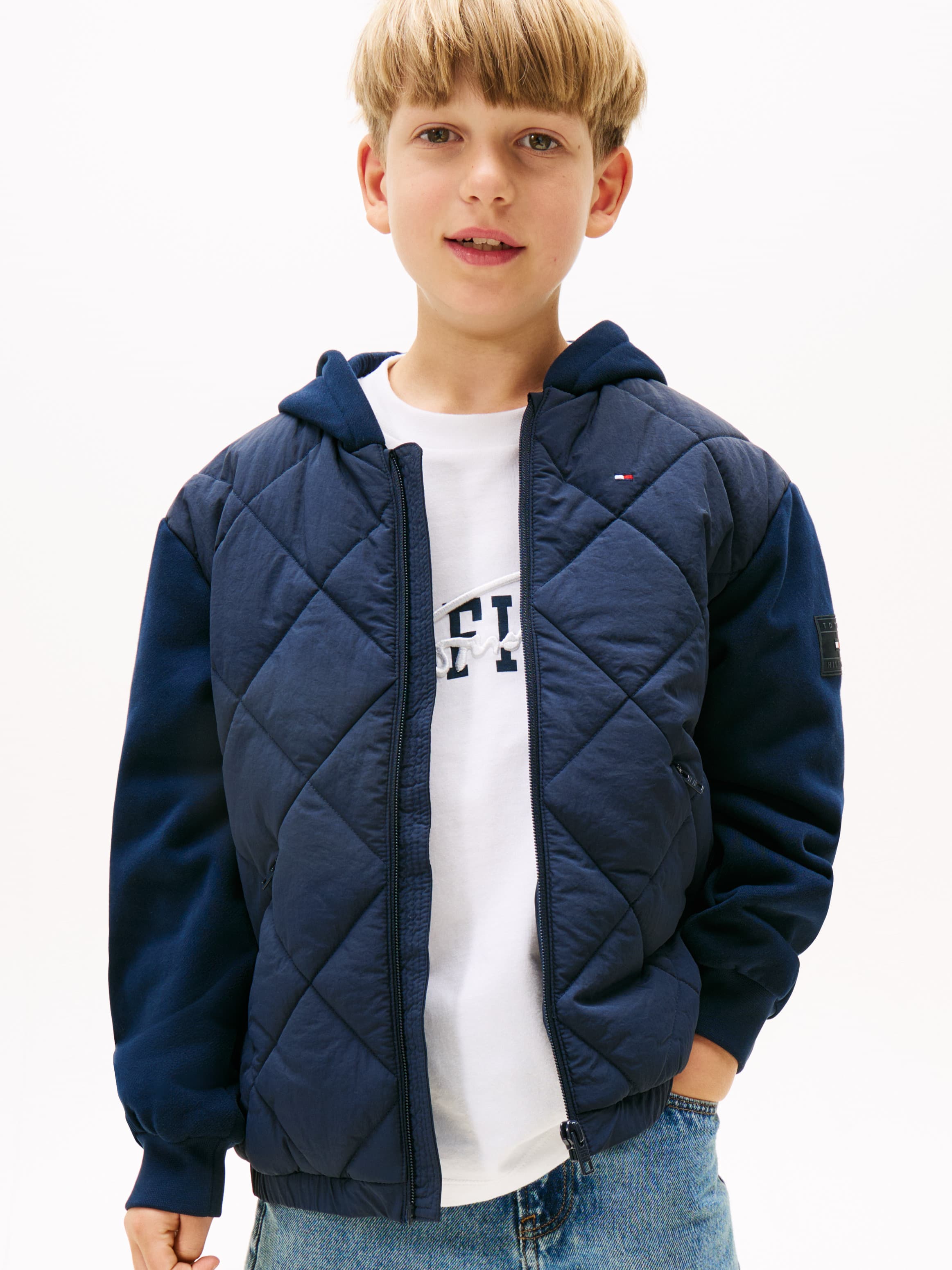 Quilted Hooded Relaxed Bomber Jacket