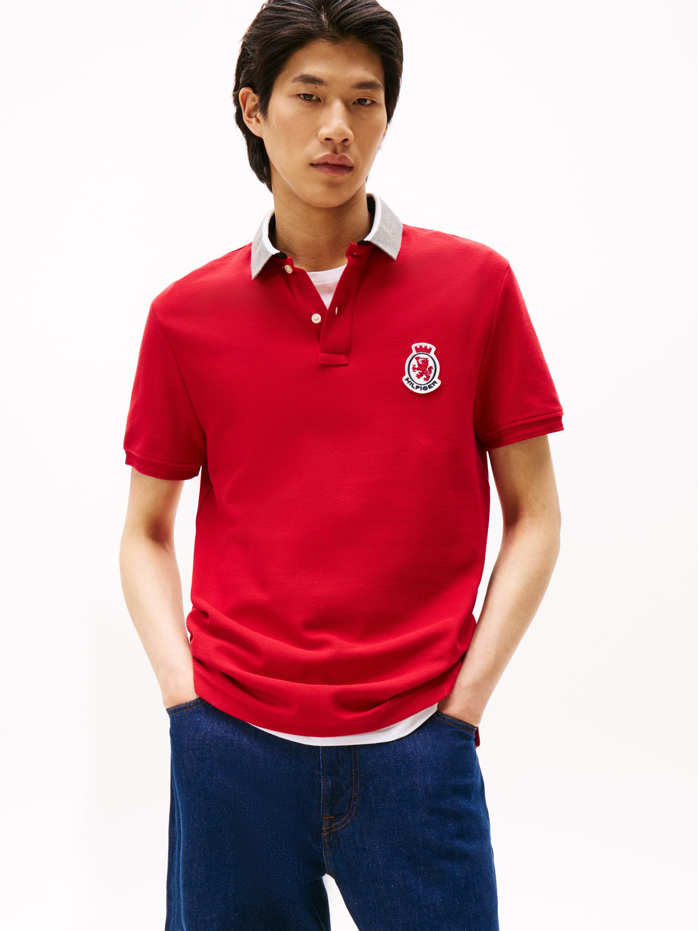 Regular Fit Herringbone Collar Pique Polo Shirt