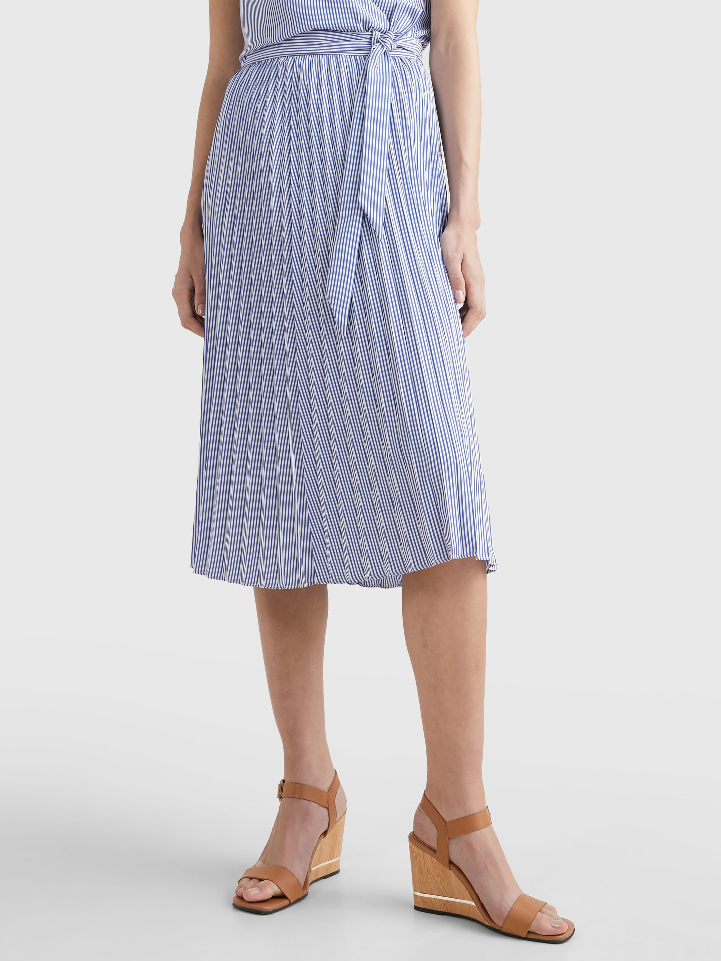 Pleated Ithaca Stripe Midi Skirt