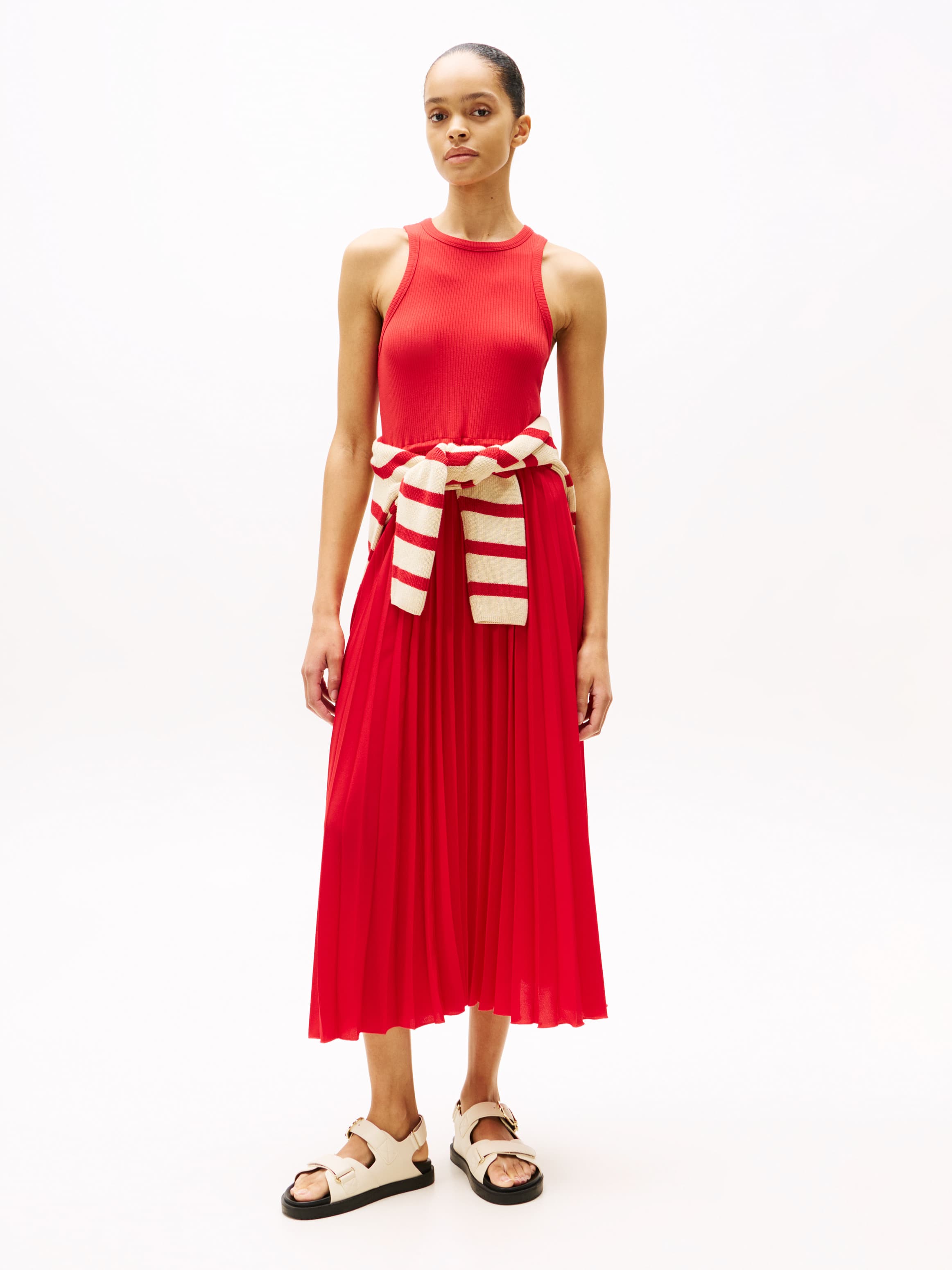 Sleeveless Pleated Midi Dress