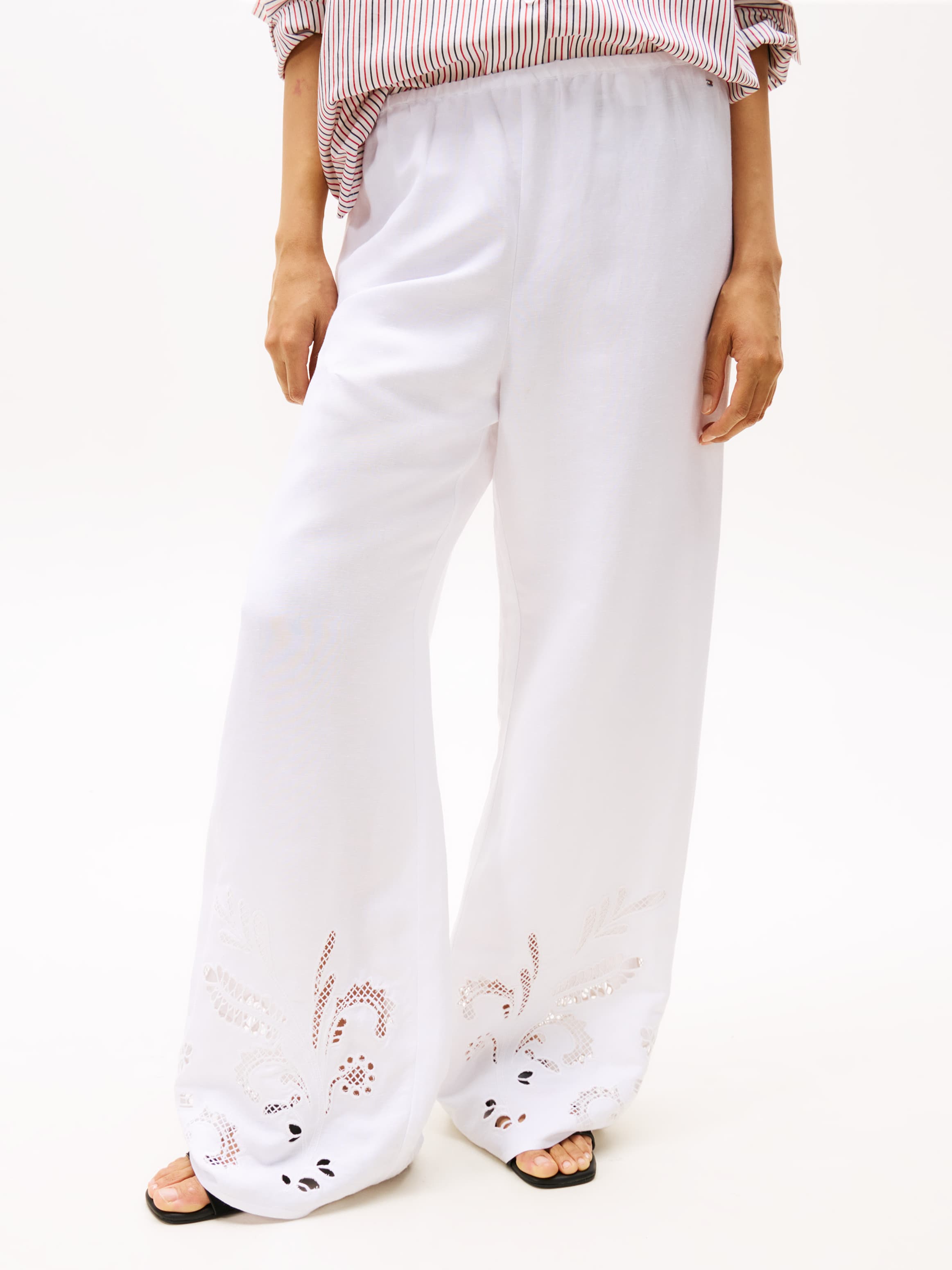 Linen Blend Broderie Anglaise Trousers