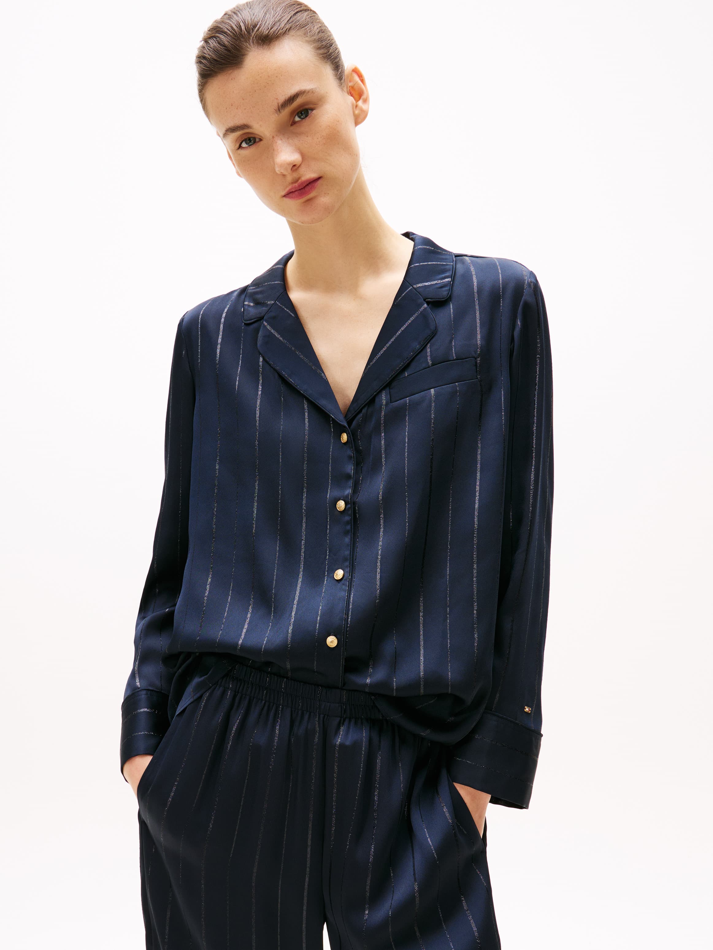 Metallic Stripe Relaxed Fit Blouse
