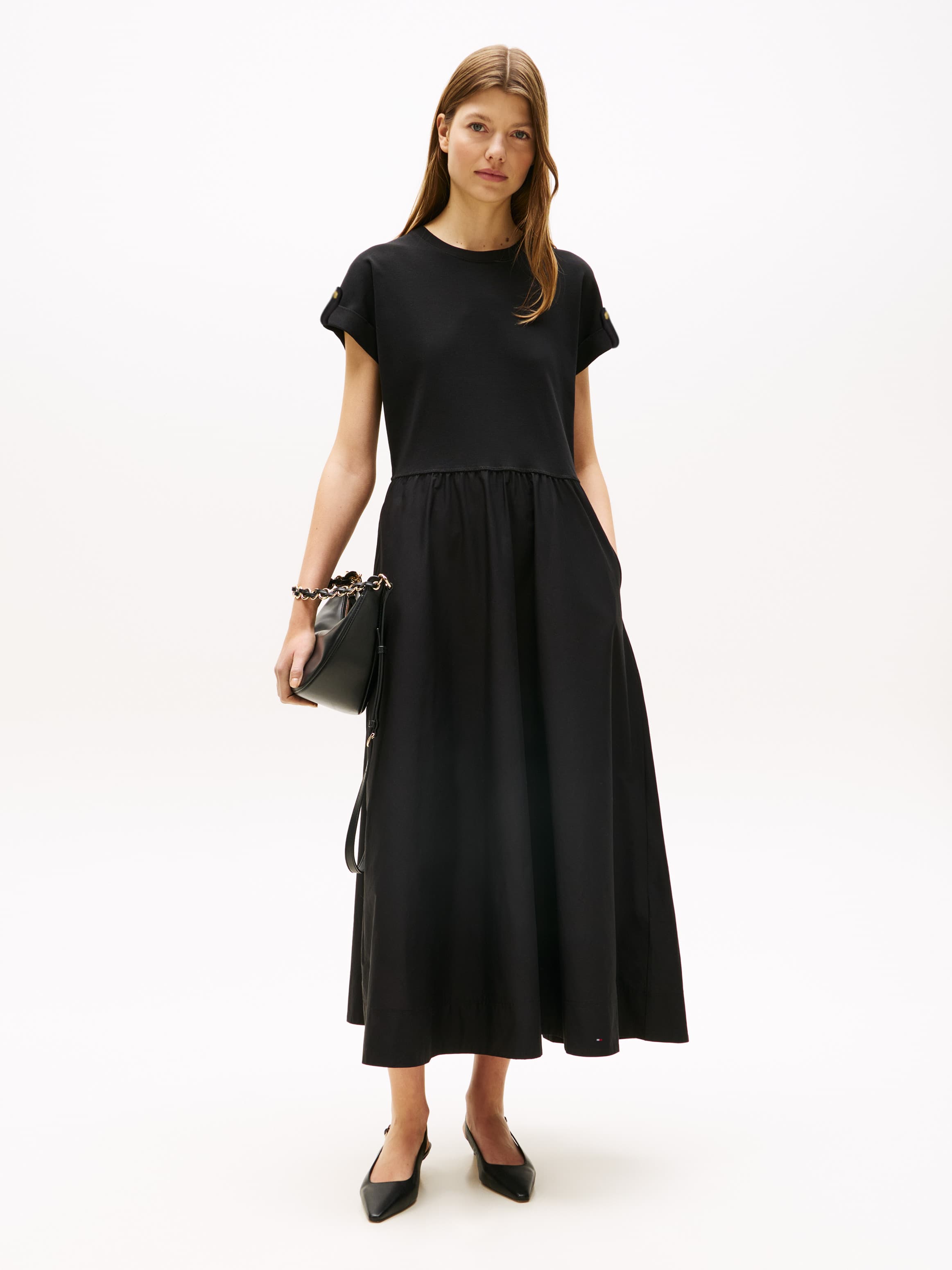 Gold-Tone Button Midi Dress